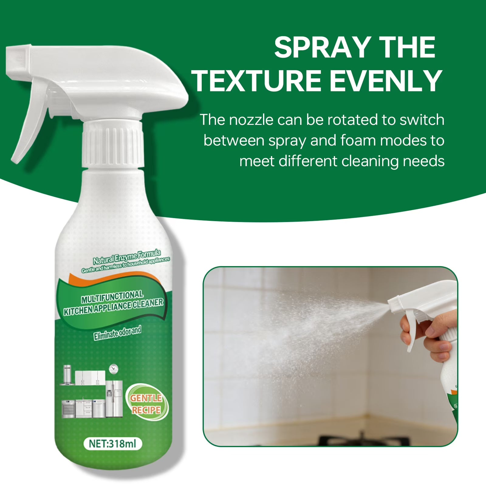 Foam spray clinging to vertical kitchen surface